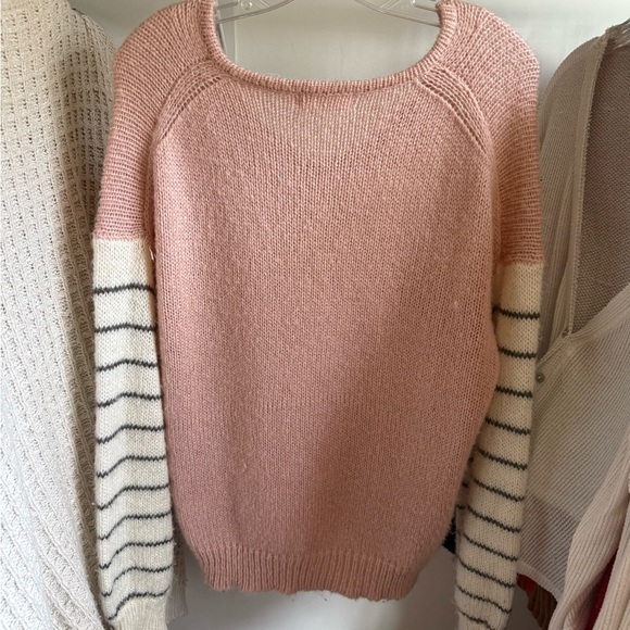 All in Favor Blush Sweater with Striped Sleeves - Picture 2 of 2